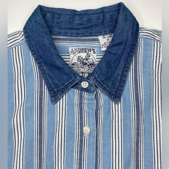 Vintage Denim Striped Short Sleeve Button Down Shirt Deadstock (NWT) 2X - Picture 3 of 7